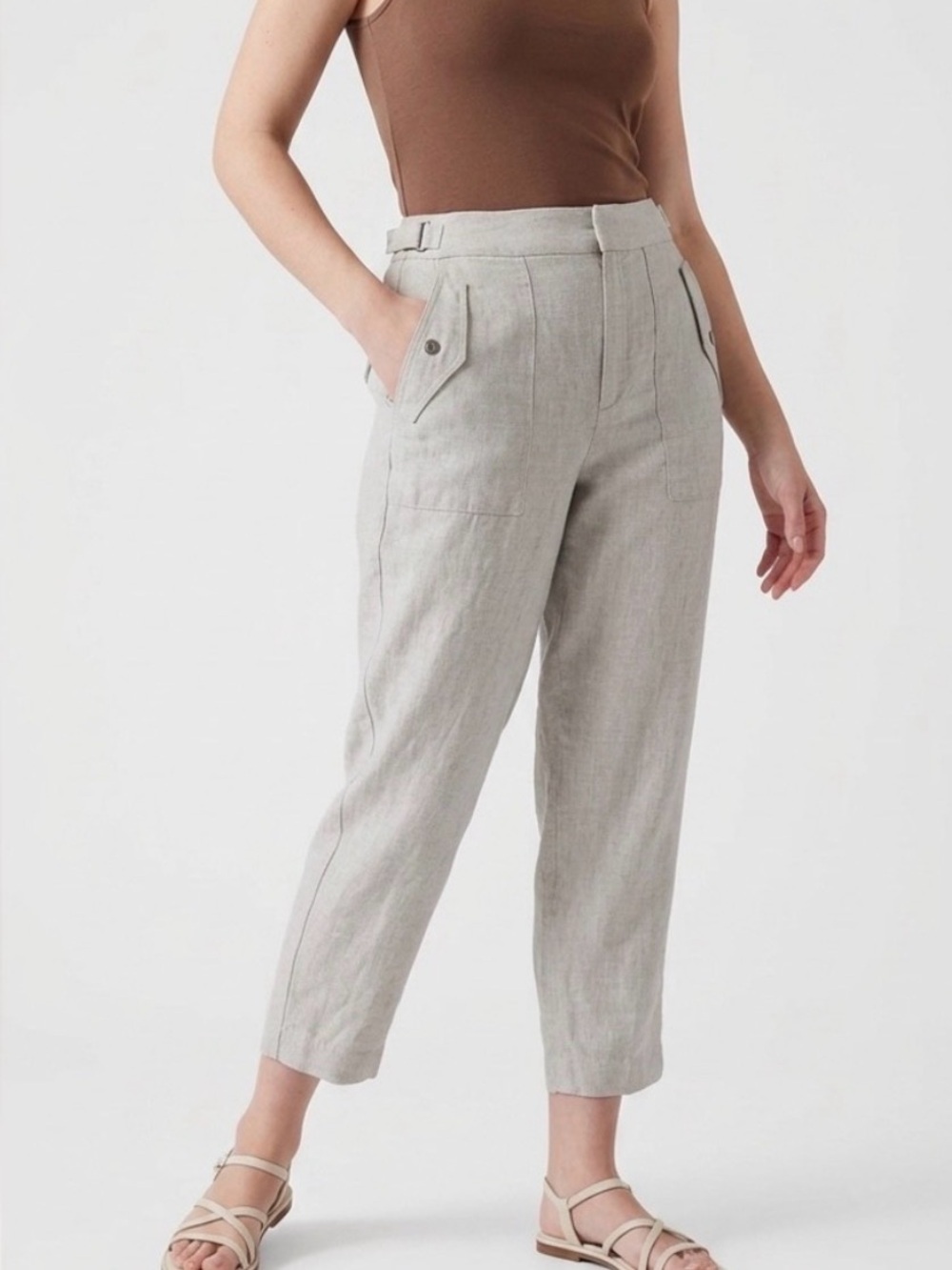 Athelta Voyager 100% Linen Cropped Summer Pants Costal Beach Women’s size 4